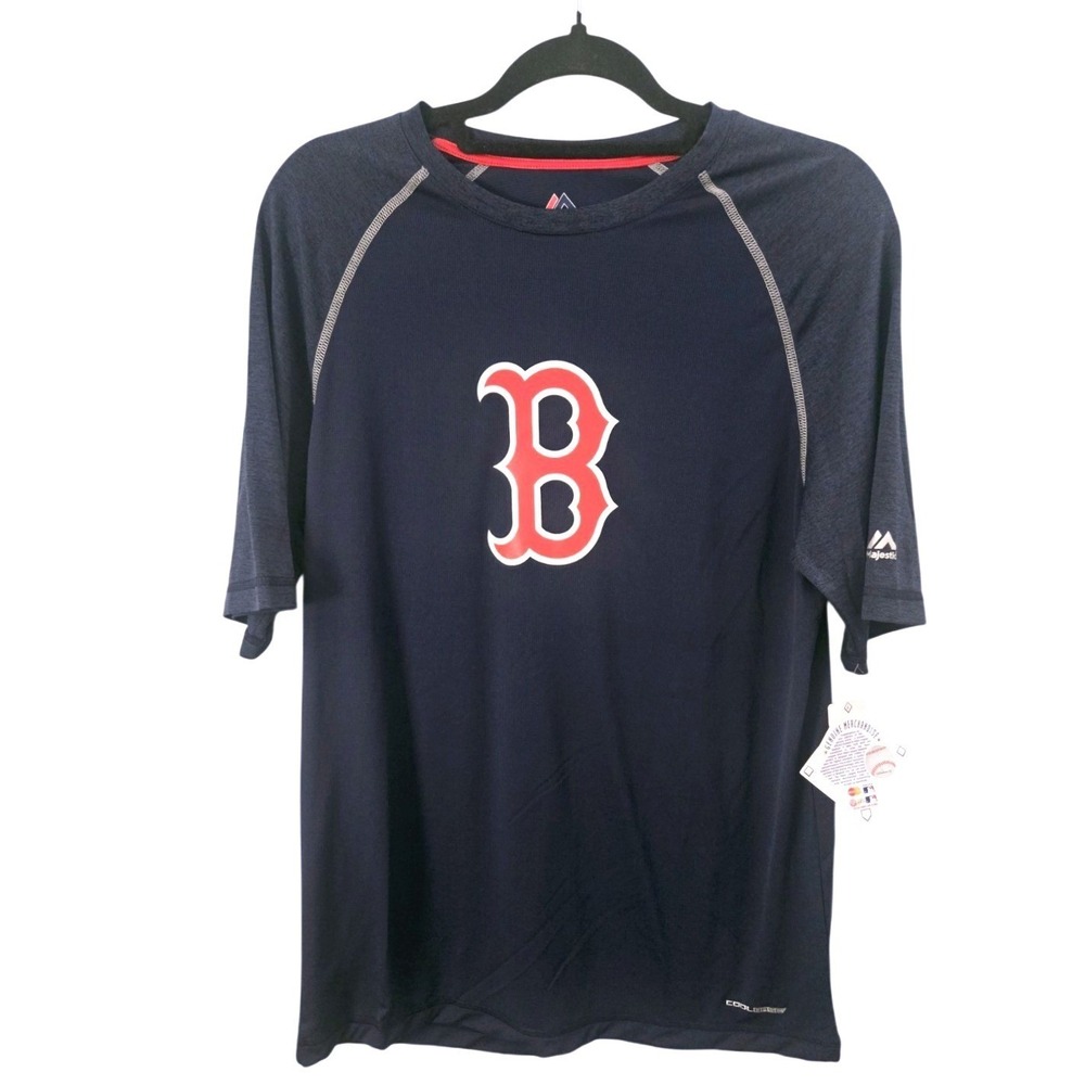 Majestic Boston Red Sox Mens‎ Medium CoolBase Navy Blue Raglan T-Shirt NWT